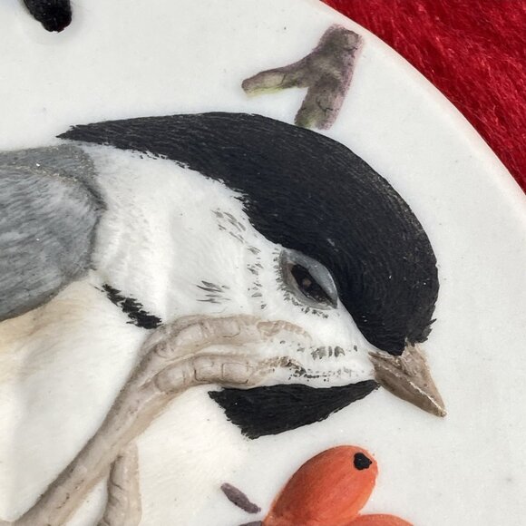 Chickadee Branch Ornament Signed LE 1989 Handpainted Ceramic Raised Design 3.5" - Picture 3 of 16